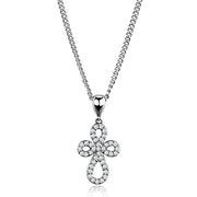 3W845 - Rhodium Brass Chain Pendant with AAA Grade CZ  in Clear-0