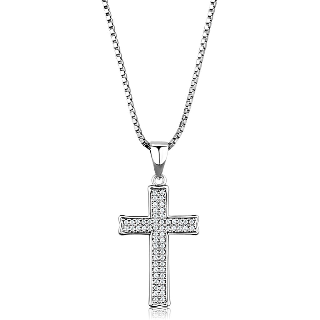 3W846 - Rhodium Brass Chain Pendant with AAA Grade CZ  in Clear-0