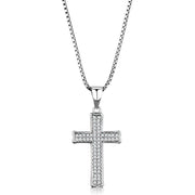 3W846 - Rhodium Brass Chain Pendant with AAA Grade CZ  in Clear-0