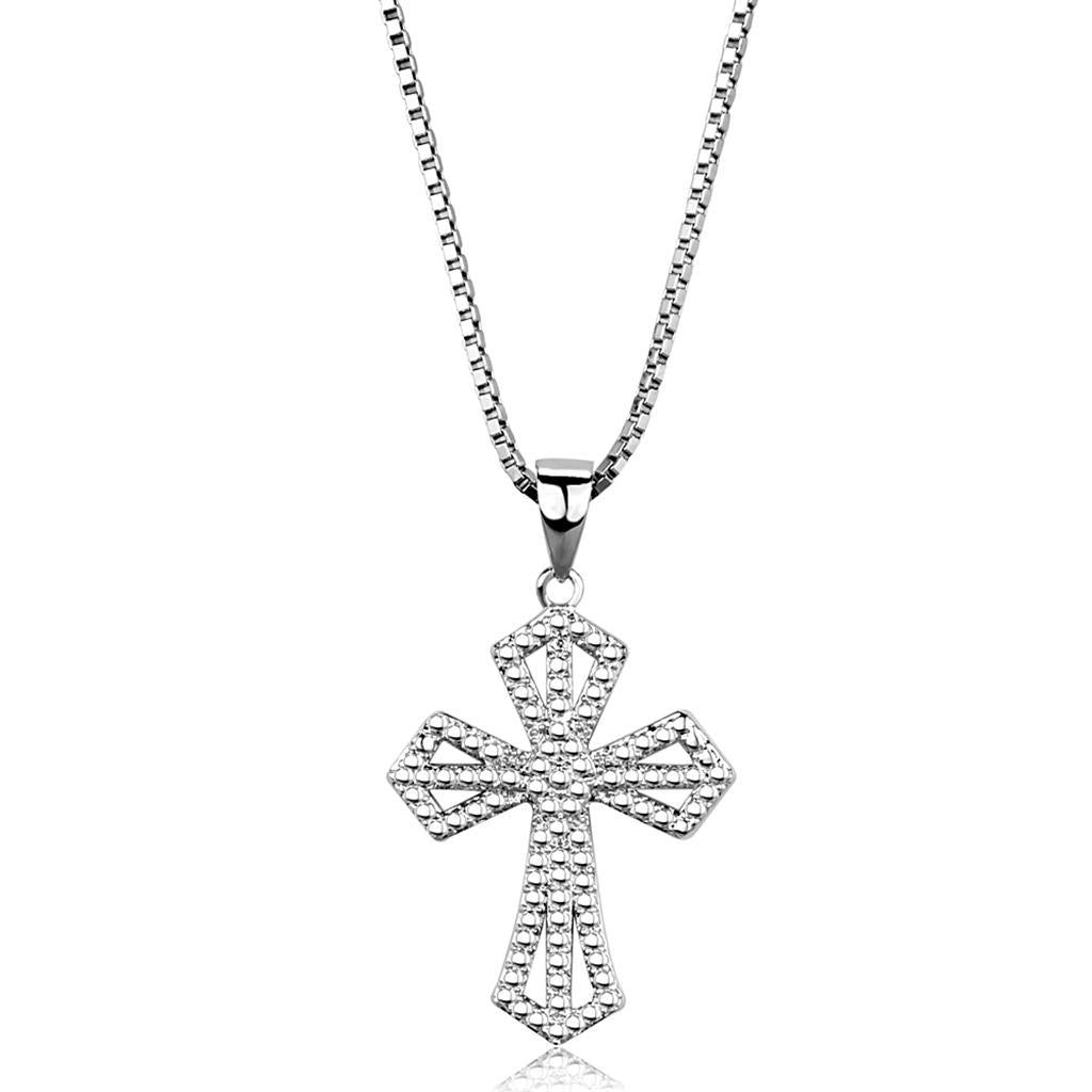 3W850 - Rhodium Brass Chain Pendant with AAA Grade CZ  in Clear-0