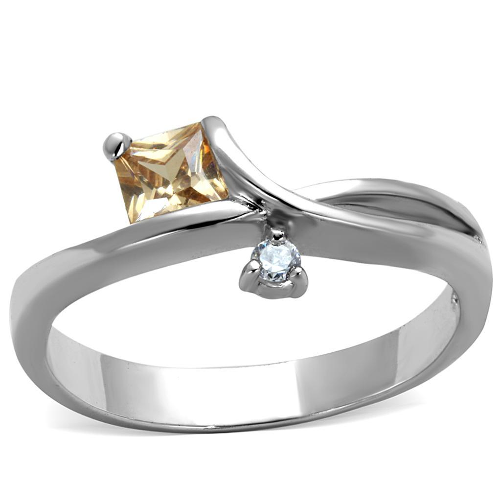 3W852 - Rhodium Brass Ring with AAA Grade CZ  in Champagne-0