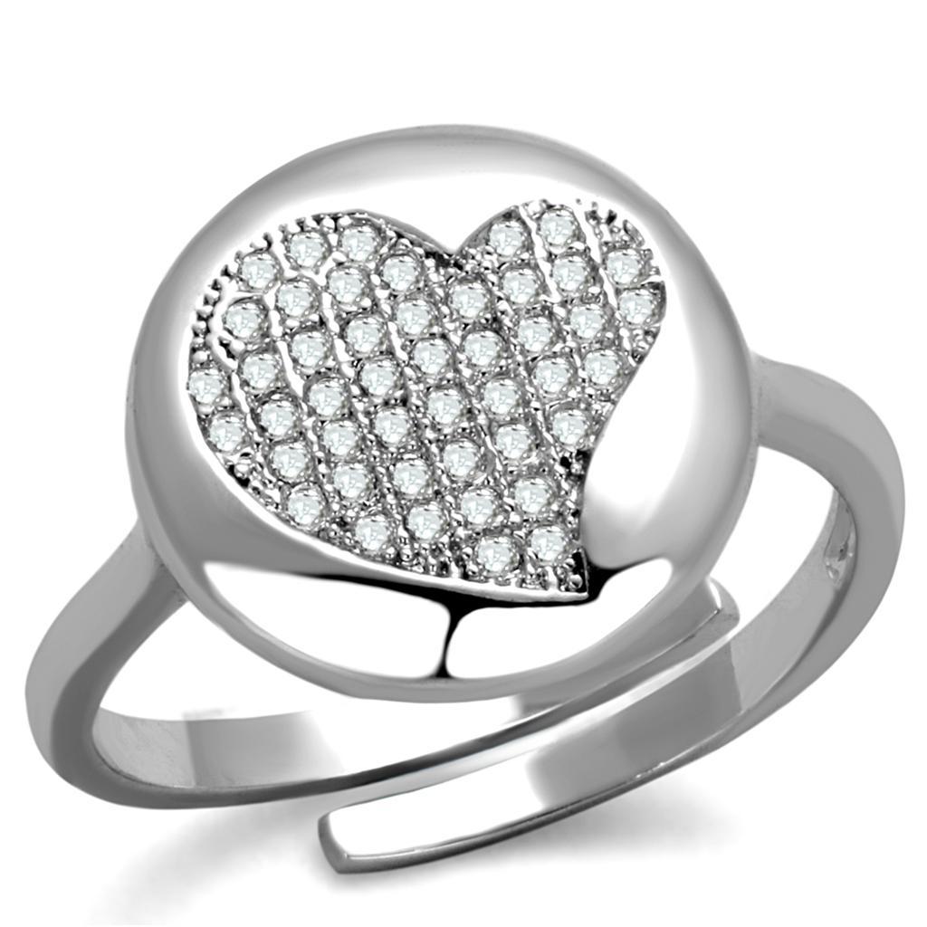3W864 - Rhodium Brass Ring with AAA Grade CZ  in Clear-0