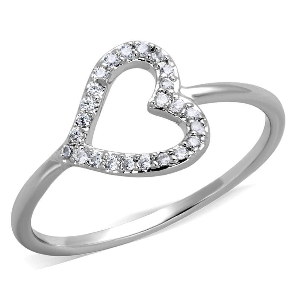 3W866 - Rhodium Brass Ring with AAA Grade CZ  in Clear-0