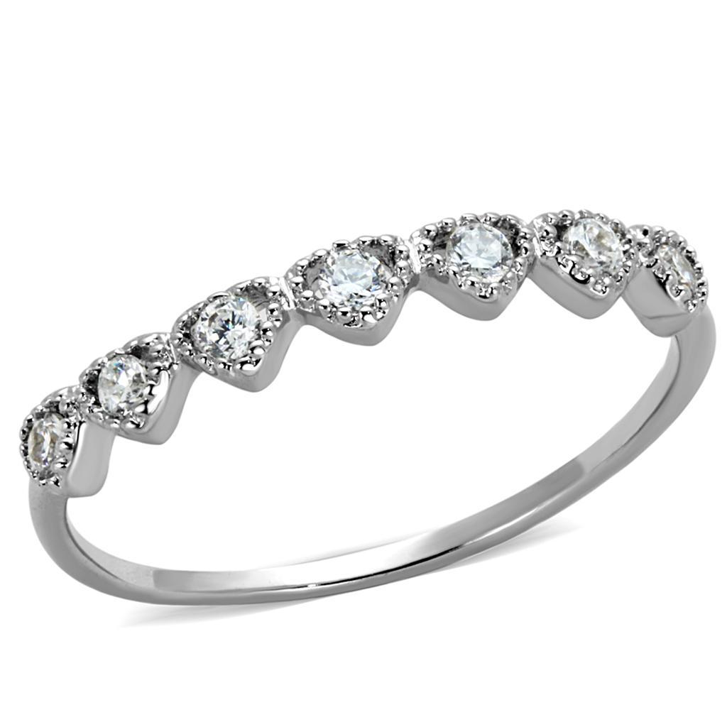 3W868 - Rhodium Brass Ring with AAA Grade CZ  in Clear-0