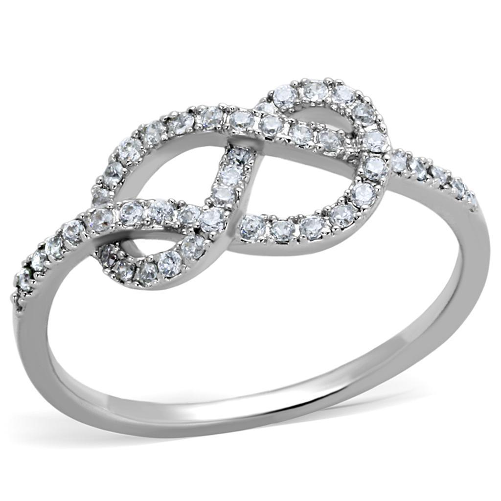 3W876 - Rhodium Brass Ring with AAA Grade CZ  in Clear-0