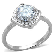 3W877 - Rhodium Brass Ring with AAA Grade CZ  in Clear-0