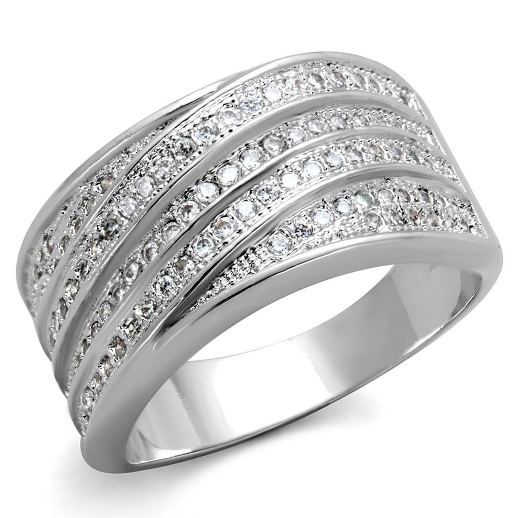 3W882 - Rhodium Brass Ring with AAA Grade CZ  in Clear-0