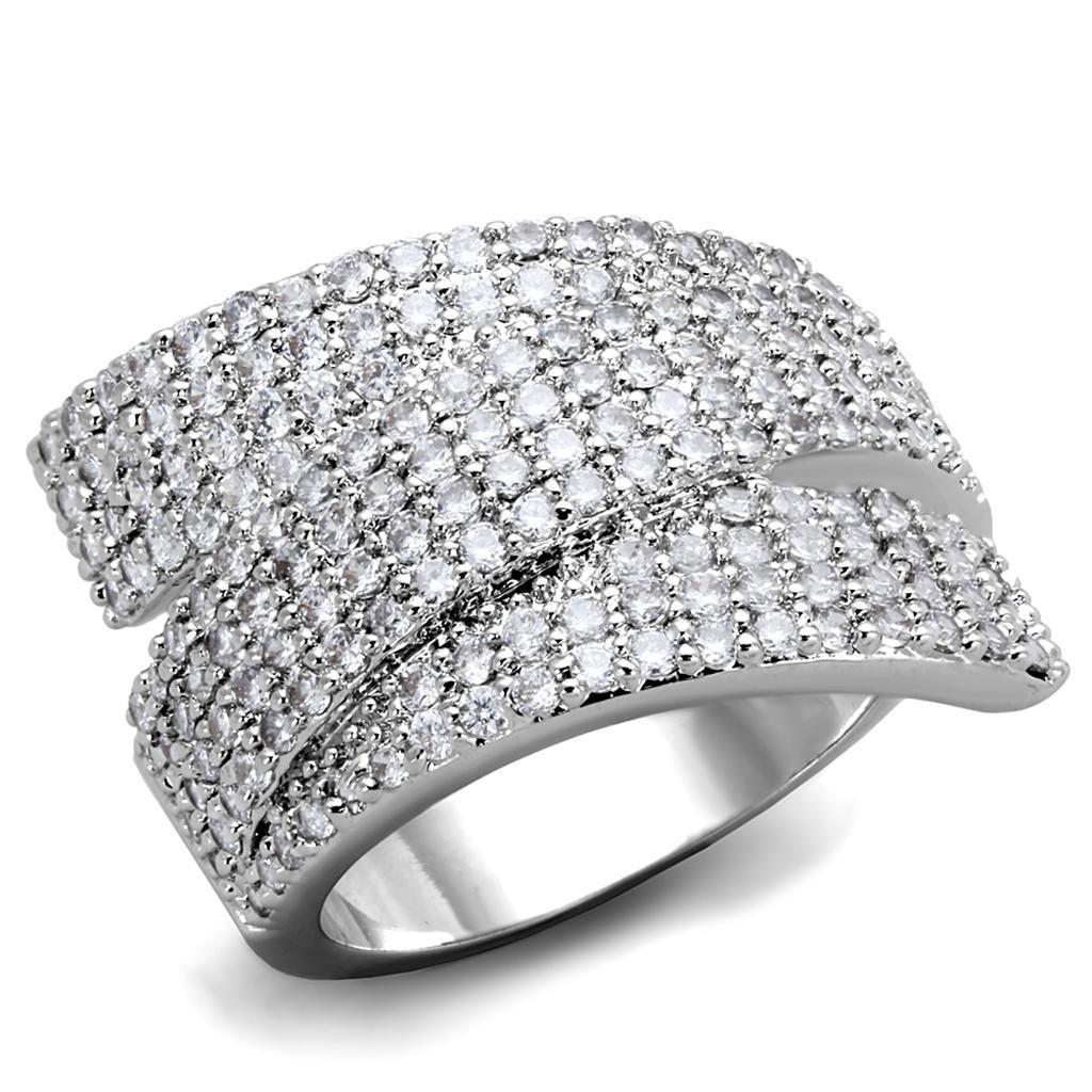 3W883 - Rhodium Brass Ring with AAA Grade CZ  in Clear-0
