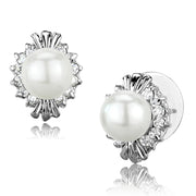 3W886 - Rhodium Brass Earrings with Synthetic Pearl in White-0