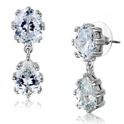3W897 - Rhodium Brass Earrings with AAA Grade CZ  in Clear-0