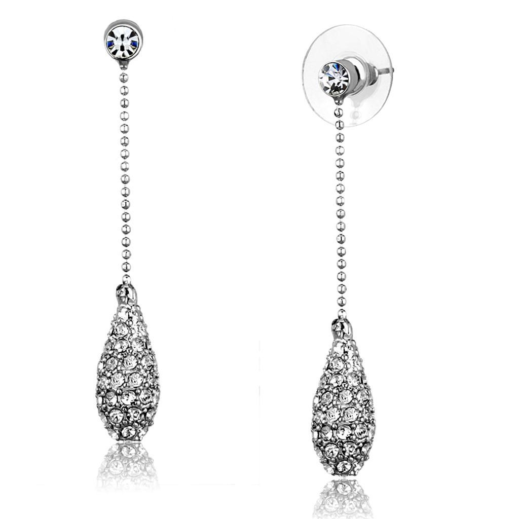 3W898 - Rhodium Brass Earrings with Top Grade Crystal  in Clear-0