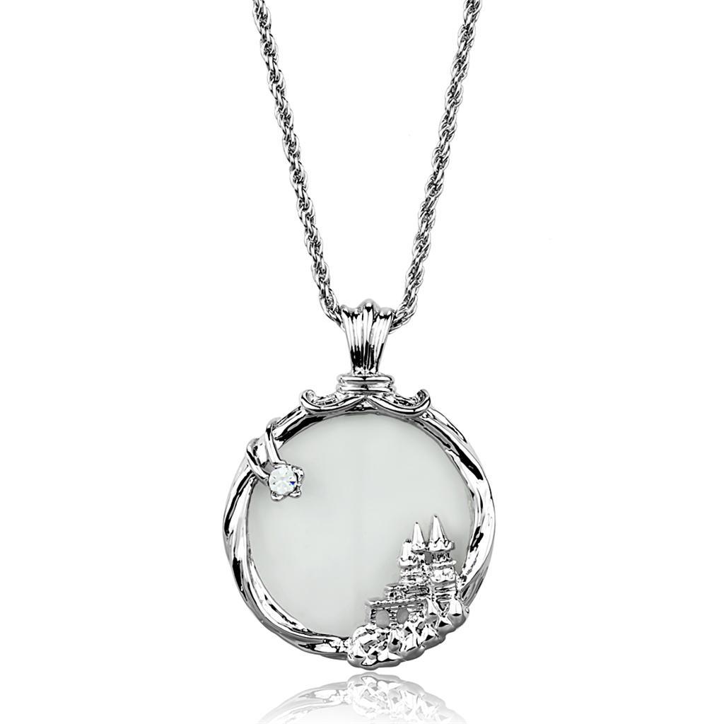 3W907 - Rhodium Brass Magnifier pendant with Top Grade Crystal  in Clear-0