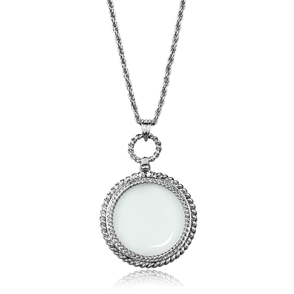 3W909 - Rhodium Brass Magnifier pendant with Synthetic Synthetic Glass in Clear-0