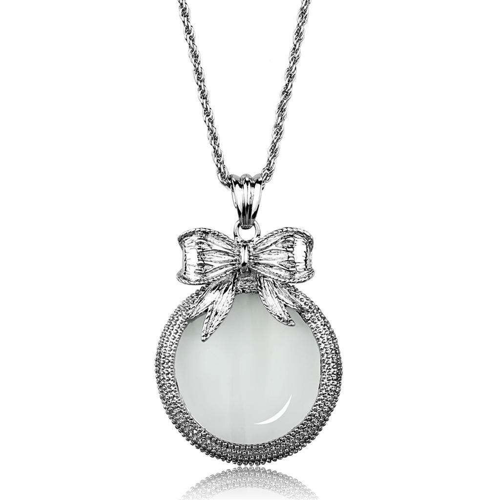 3W911 - Rhodium Brass Magnifier pendant with Synthetic Synthetic Glass in Clear-0