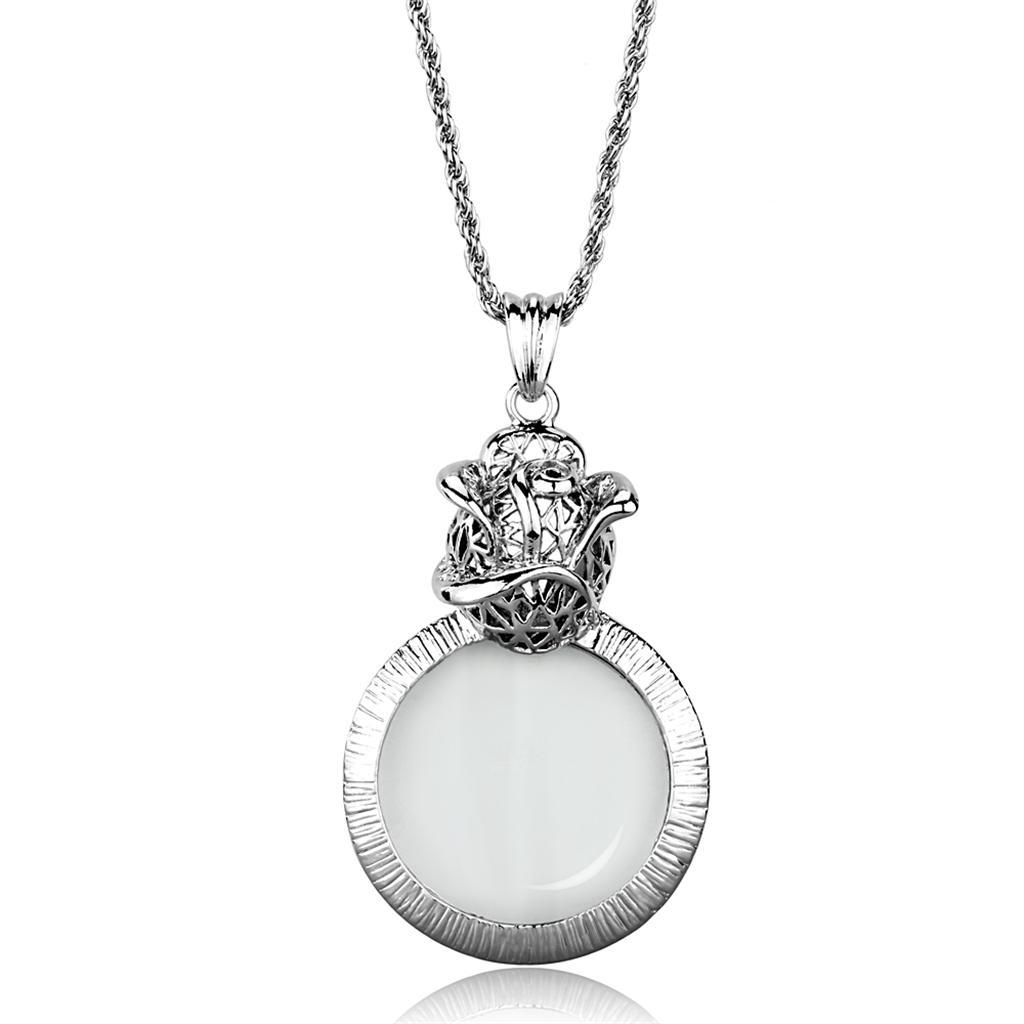 3W913 - Rhodium Brass Magnifier pendant with Synthetic Synthetic Glass in Clear-0