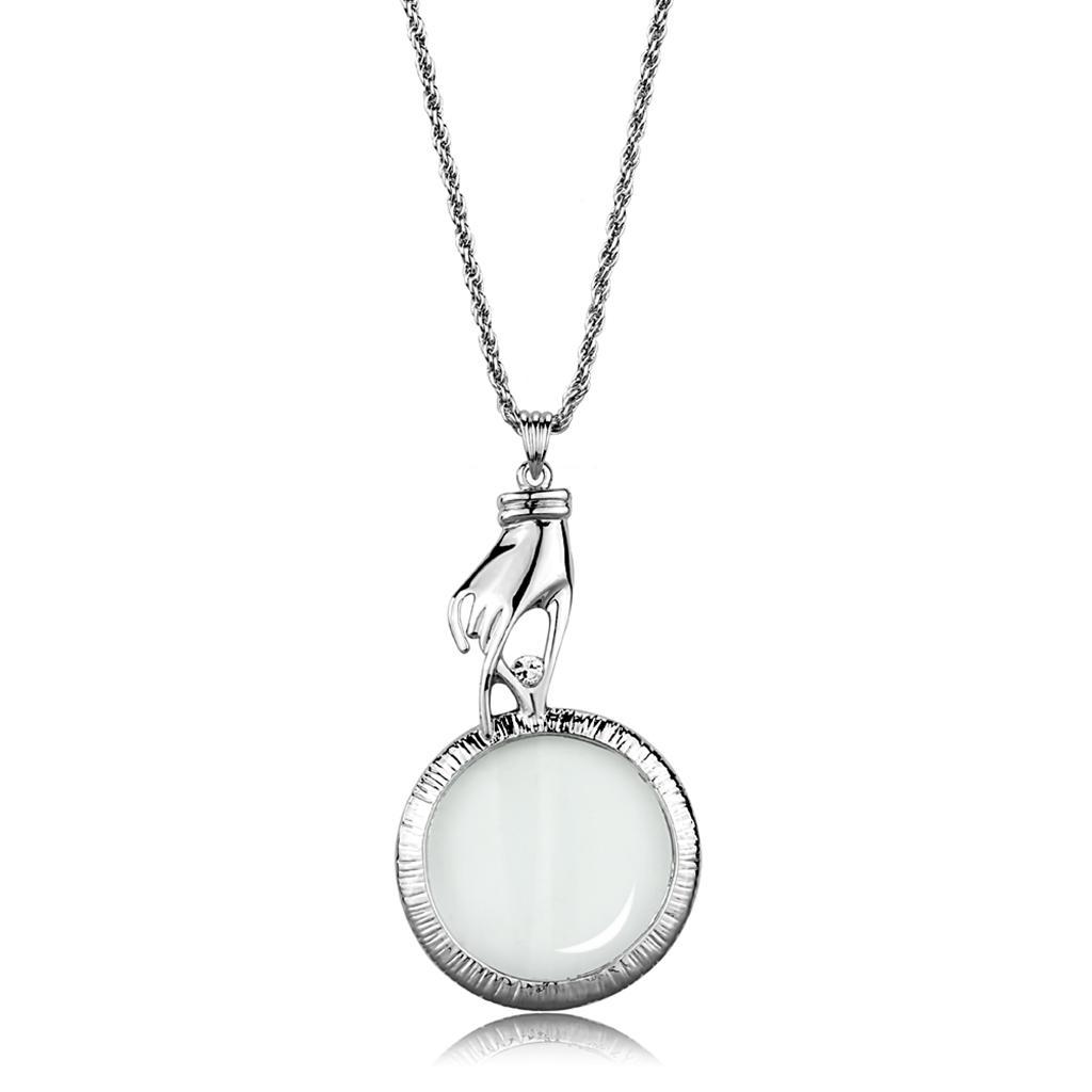 3W914 - Rhodium Brass Magnifier pendant with Top Grade Crystal  in Clear-0