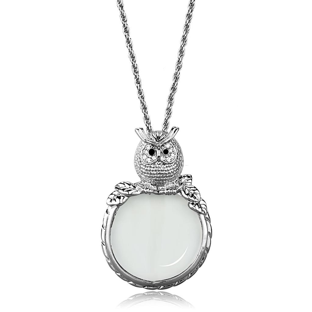3W917 - Rhodium Brass Magnifier pendant with Top Grade Crystal  in Clear-0