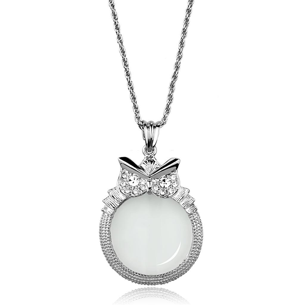 3W921 - Rhodium Brass Magnifier pendant with Top Grade Crystal  in Clear-0