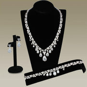 3W925 - Rhodium Brass Jewelry Sets with AAA Grade CZ  in Clear-0