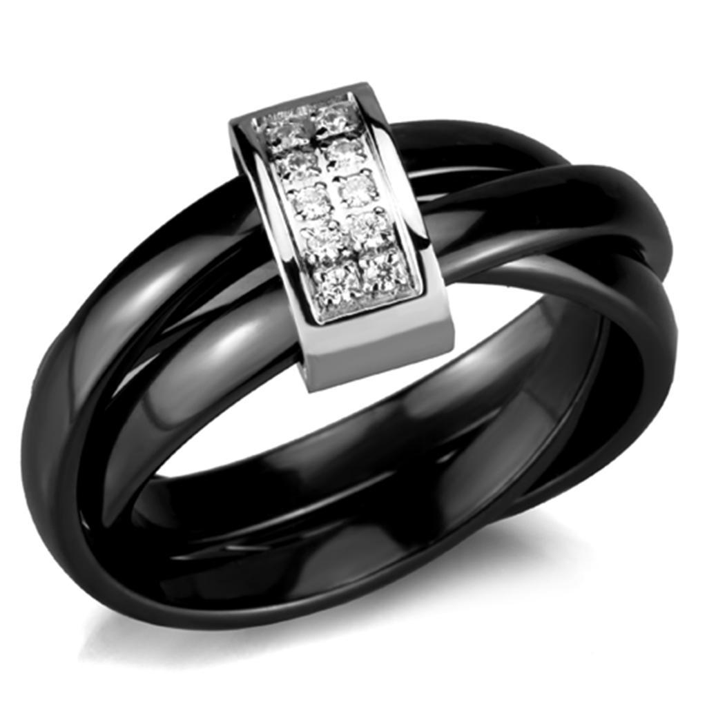 3W950 - High polished (no plating) Stainless Steel Ring with Ceramic  in Jet-0