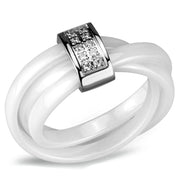 3W951 - High polished (no plating) Stainless Steel Ring with Ceramic  in White-0