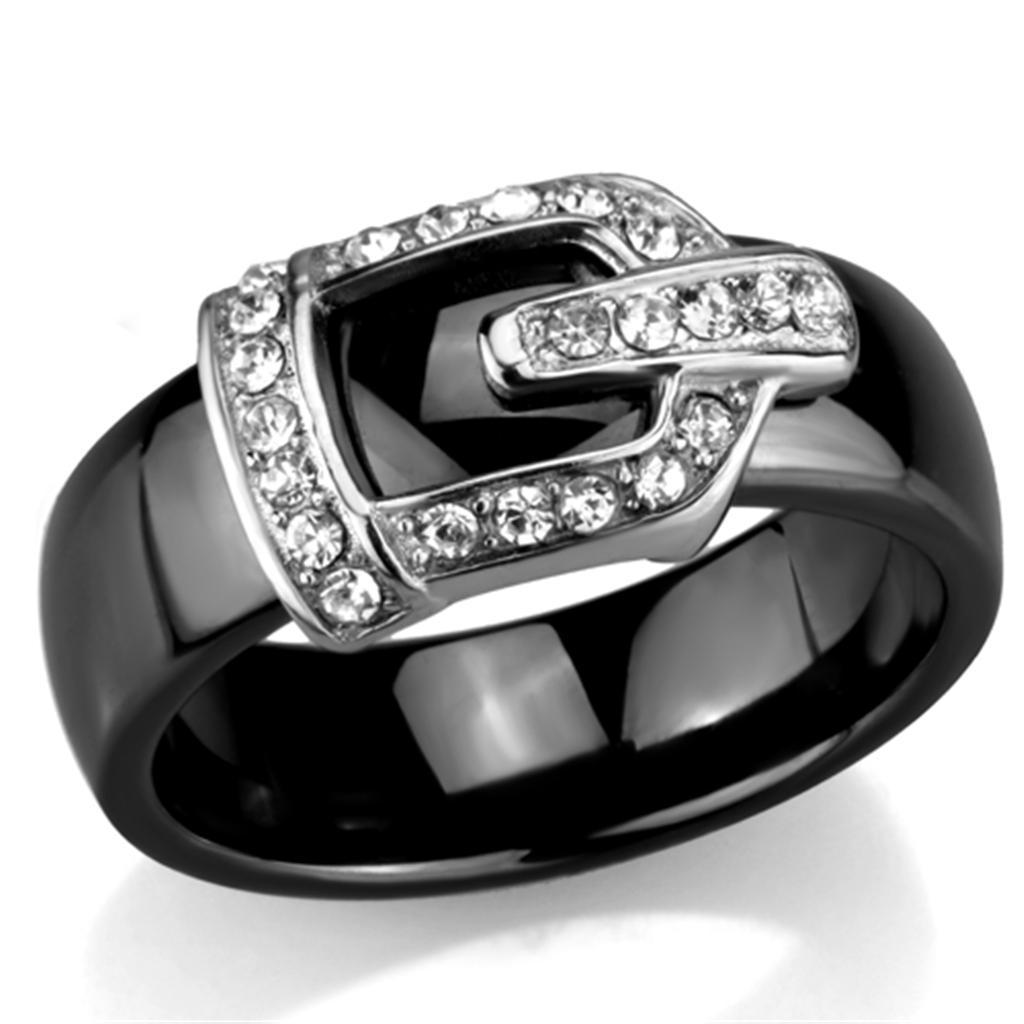 3W954 - High polished (no plating) Stainless Steel Ring with Ceramic  in Jet-0