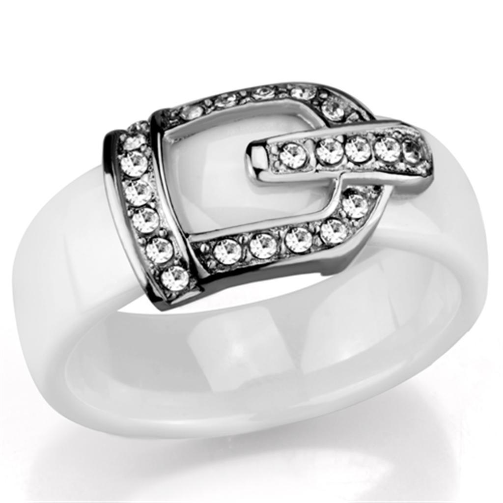 3W955 - High polished (no plating) Stainless Steel Ring with Ceramic  in White-0