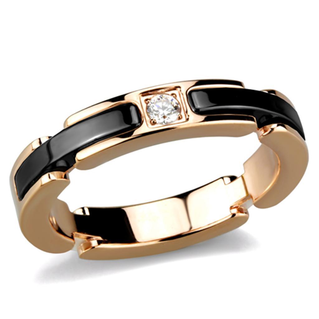 3W960 - IP Rose Gold(Ion Plating) Stainless Steel Ring with Ceramic  in Jet-0