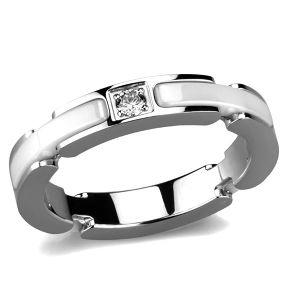 3W963 - High polished (no plating) Stainless Steel Ring with Ceramic  in White-0