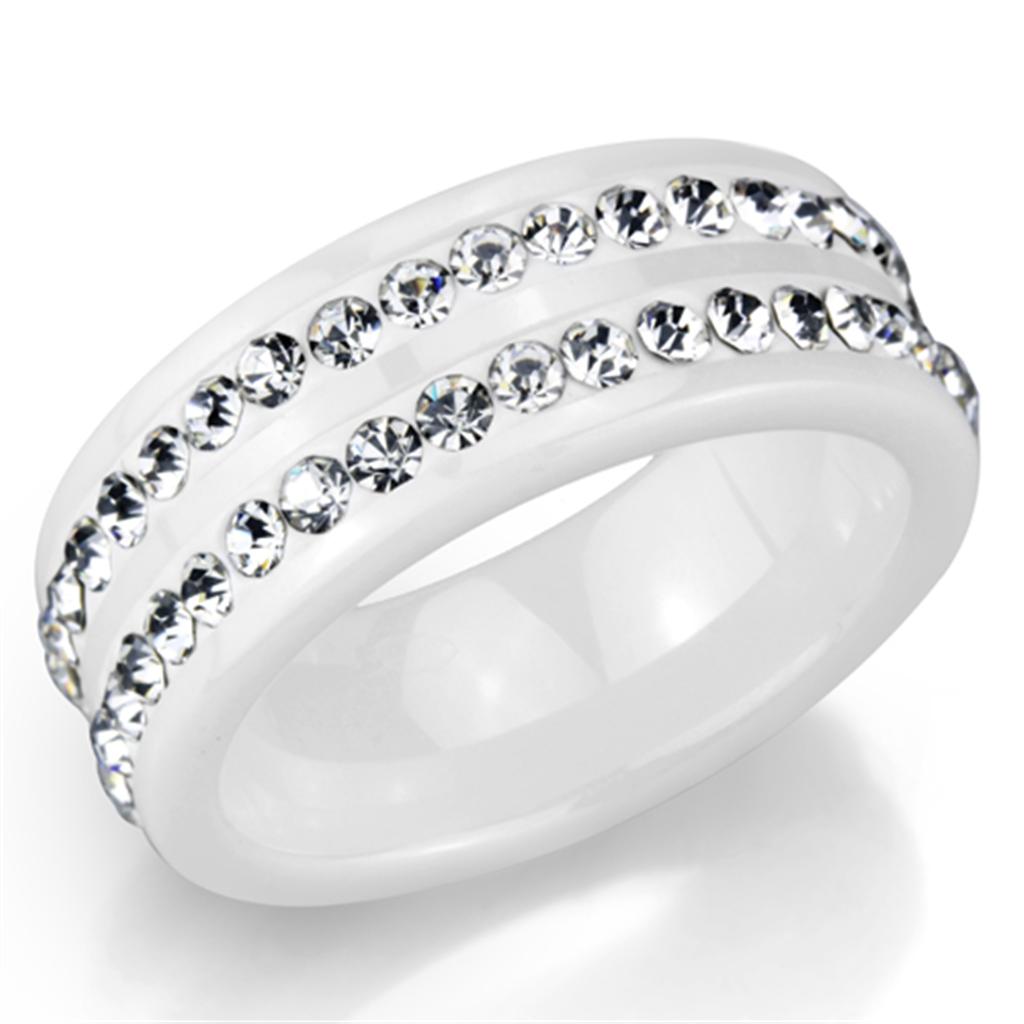 3W970 - High polished (no plating) Stainless Steel Ring with Ceramic  in White-0