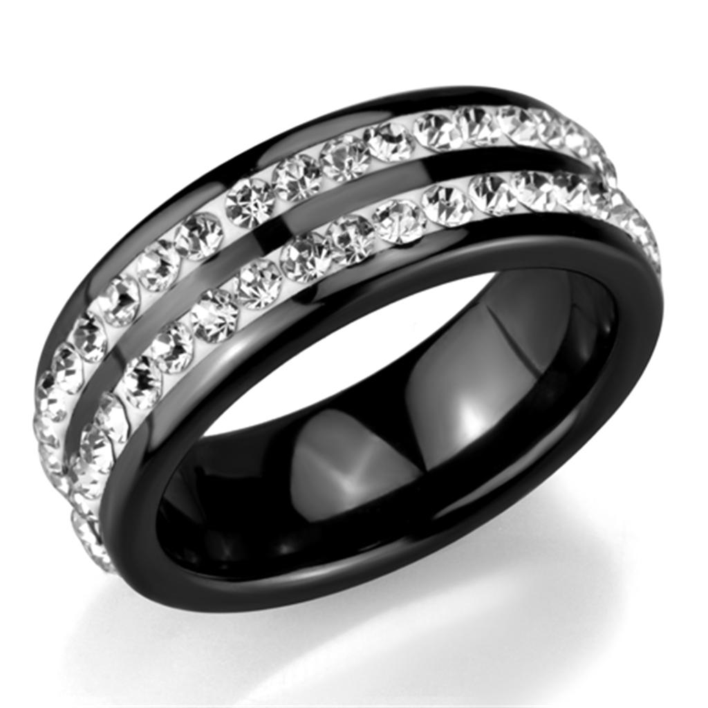 3W971 - High polished (no plating) Stainless Steel Ring with Ceramic  in Jet-0