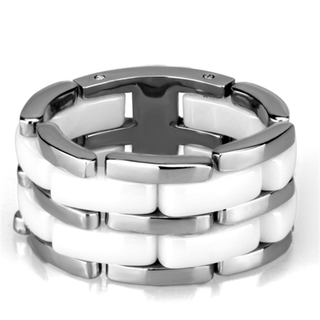 3W975 - High polished (no plating) Stainless Steel Ring with Ceramic  in White-0