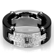 3W976 - High polished (no plating) Stainless Steel Ring with Ceramic  in Jet-0
