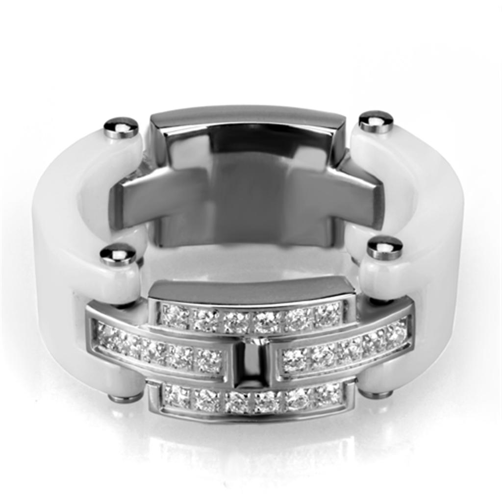 3W977 - High polished (no plating) Stainless Steel Ring with Ceramic  in White-0