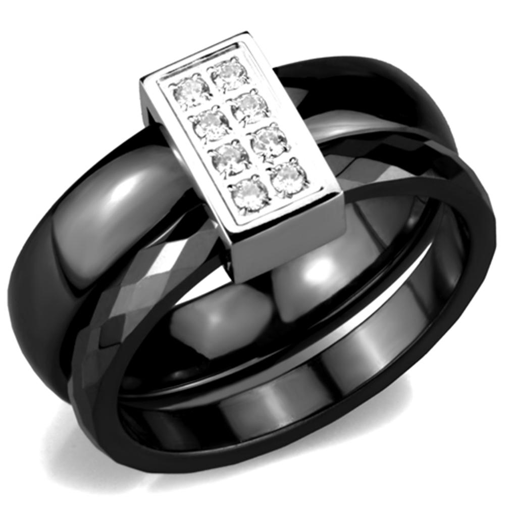 3W978 - High polished (no plating) Stainless Steel Ring with Ceramic  in Jet-0