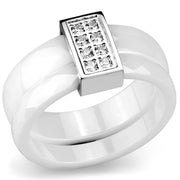3W979 - High polished (no plating) Stainless Steel Ring with Ceramic  in White-0