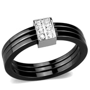 3W980 - High polished (no plating) Stainless Steel Ring with Ceramic  in Jet-0