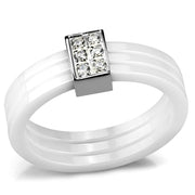 3W981 - High polished (no plating) Stainless Steel Ring with Ceramic  in White-0