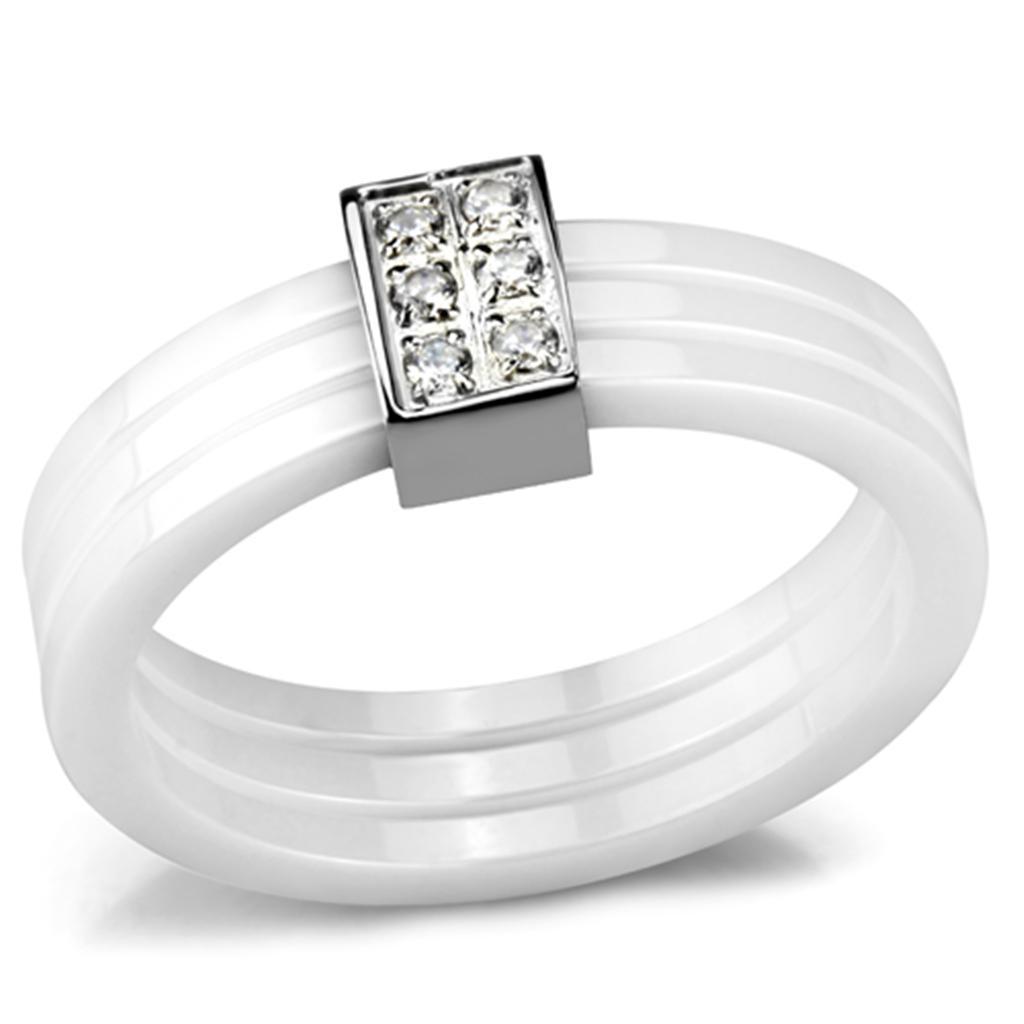 3W981 - High polished (no plating) Stainless Steel Ring with Ceramic  in White-0