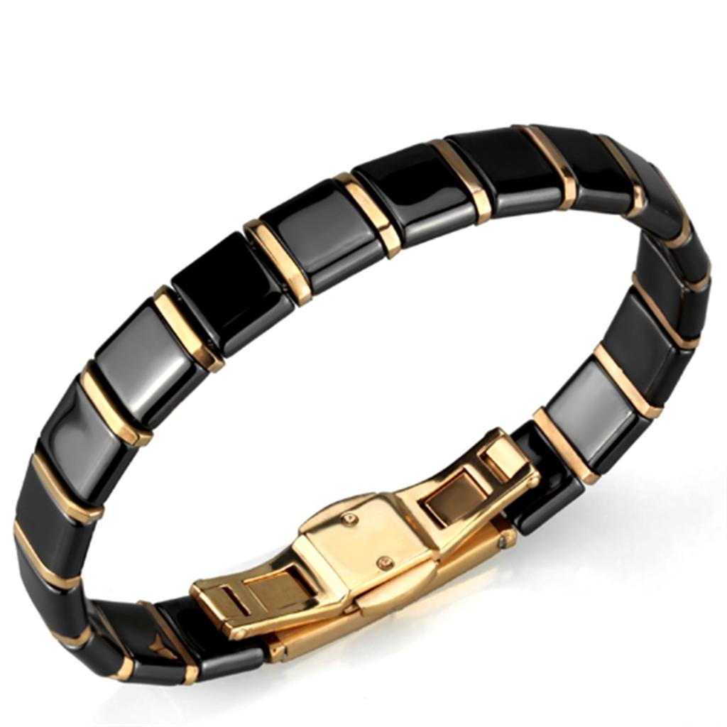 3W986 - IP Rose Gold(Ion Plating) Stainless Steel Bracelet with Ceramic  in Jet-0