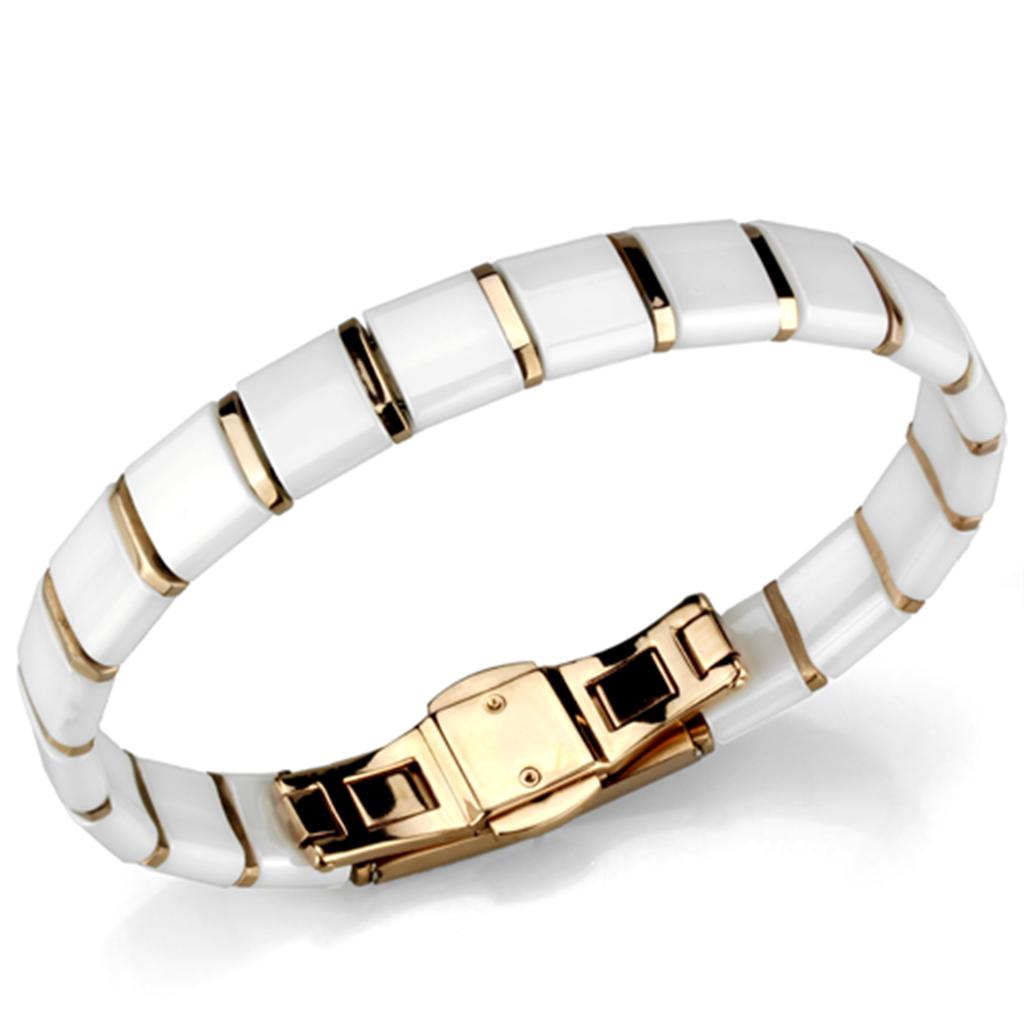3W987 - IP Rose Gold(Ion Plating) Stainless Steel Bracelet with Ceramic  in White-0