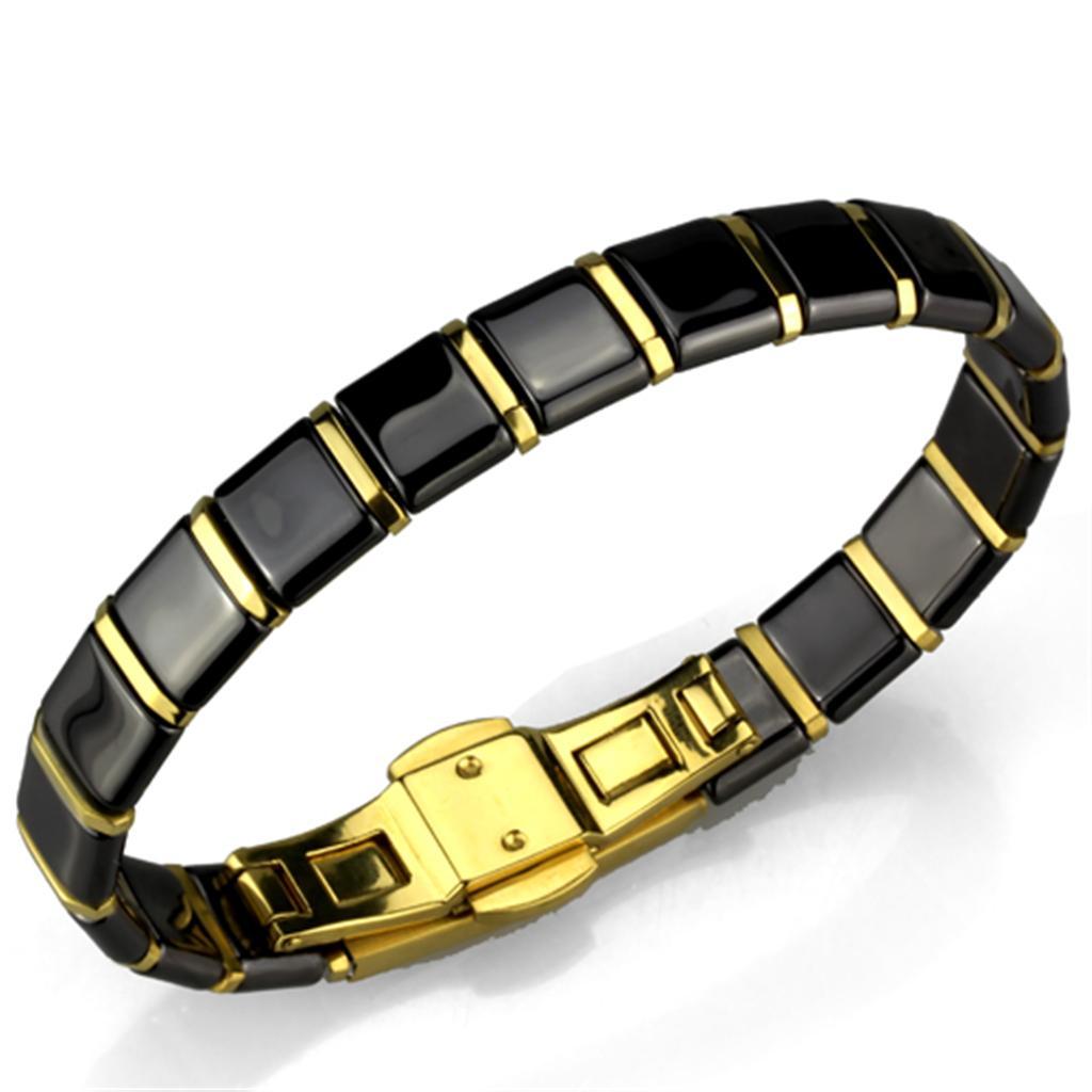 3W988 - IP Gold(Ion Plating) Stainless Steel Bracelet with Ceramic  in Jet-0