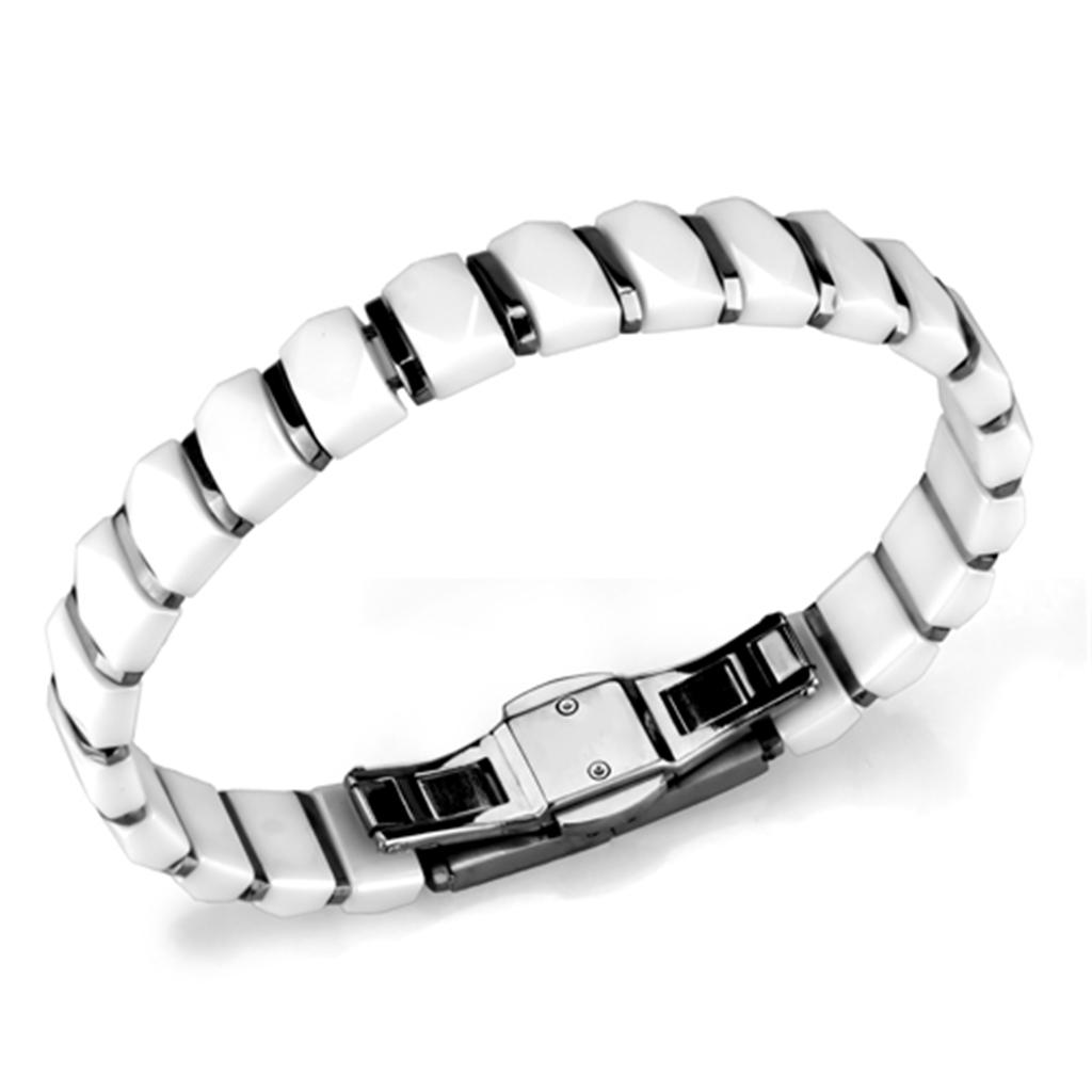 3W991 - High polished (no plating) Stainless Steel Bracelet with Ceramic  in White-0