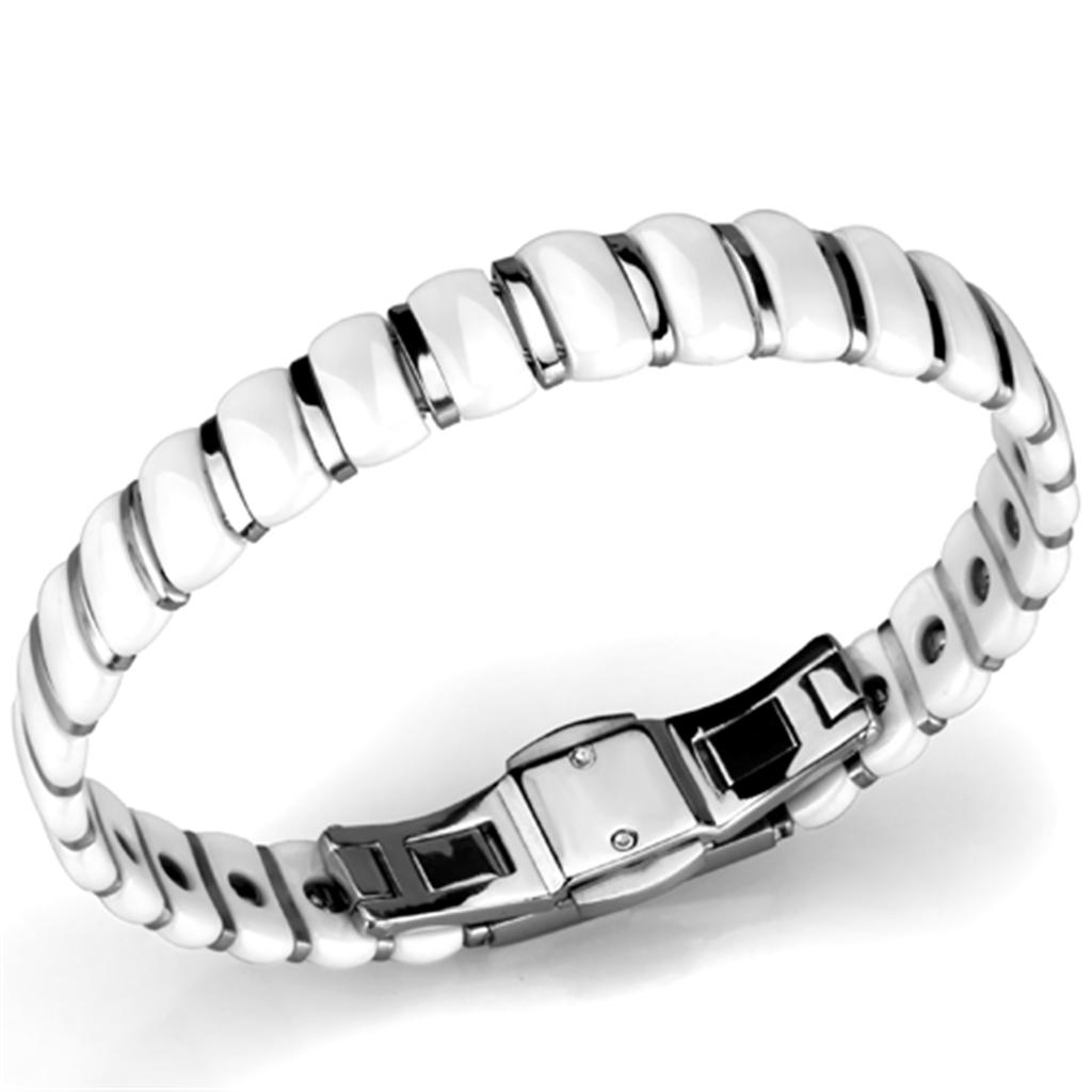 3W994 - High polished (no plating) Stainless Steel Bracelet with Ceramic  in White-0