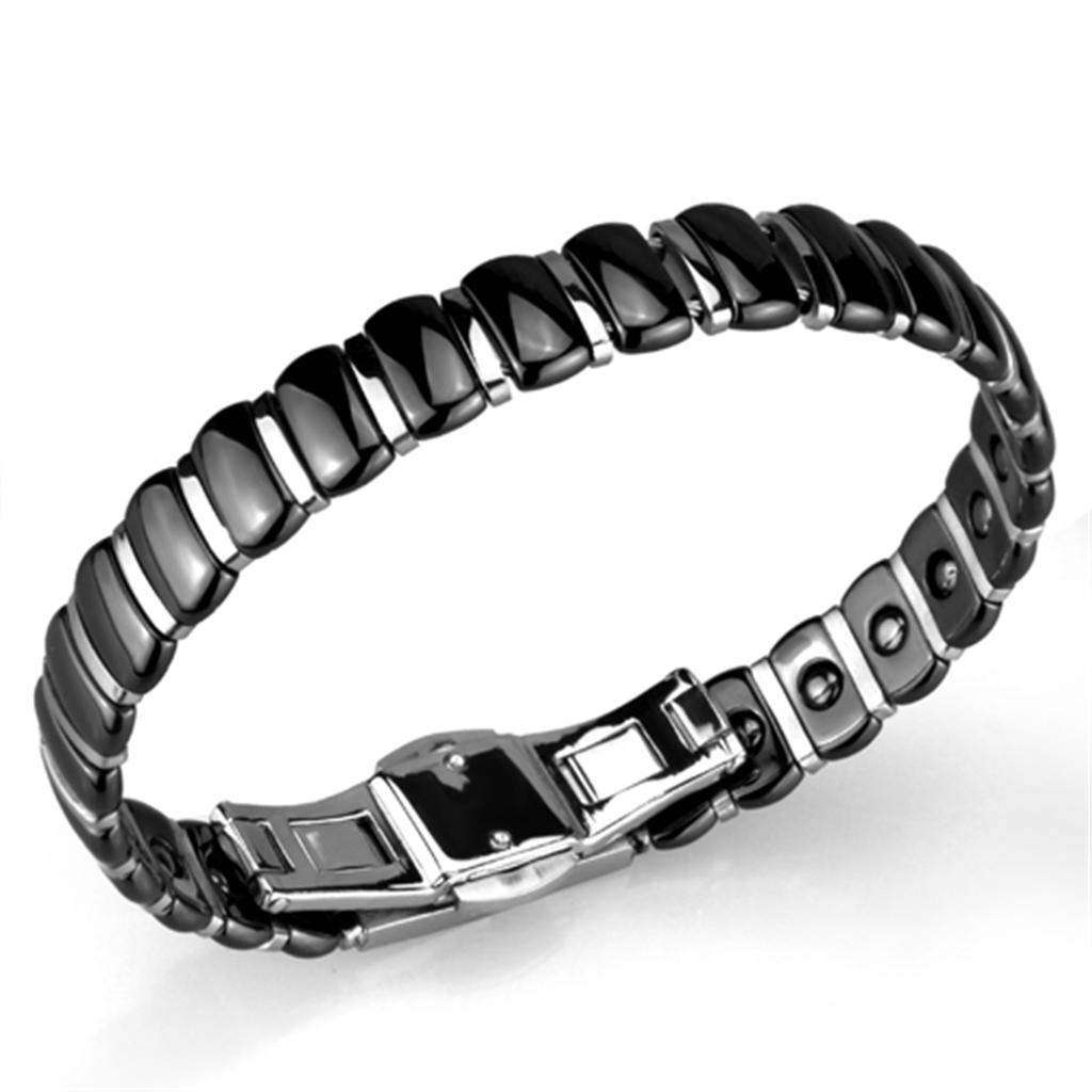 3W995 - High polished (no plating) Stainless Steel Bracelet with Ceramic  in Jet-0