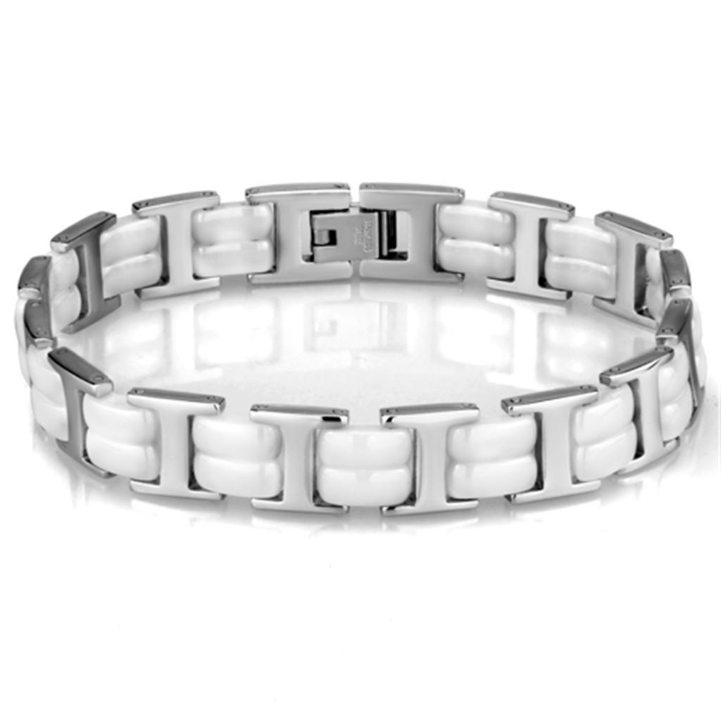 3W997 - High polished (no plating) Stainless Steel Bracelet with Ceramic  in White-0