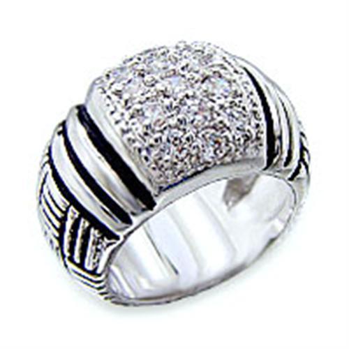 40063 - Rhodium Brass Ring with AAA Grade CZ  in Clear-0