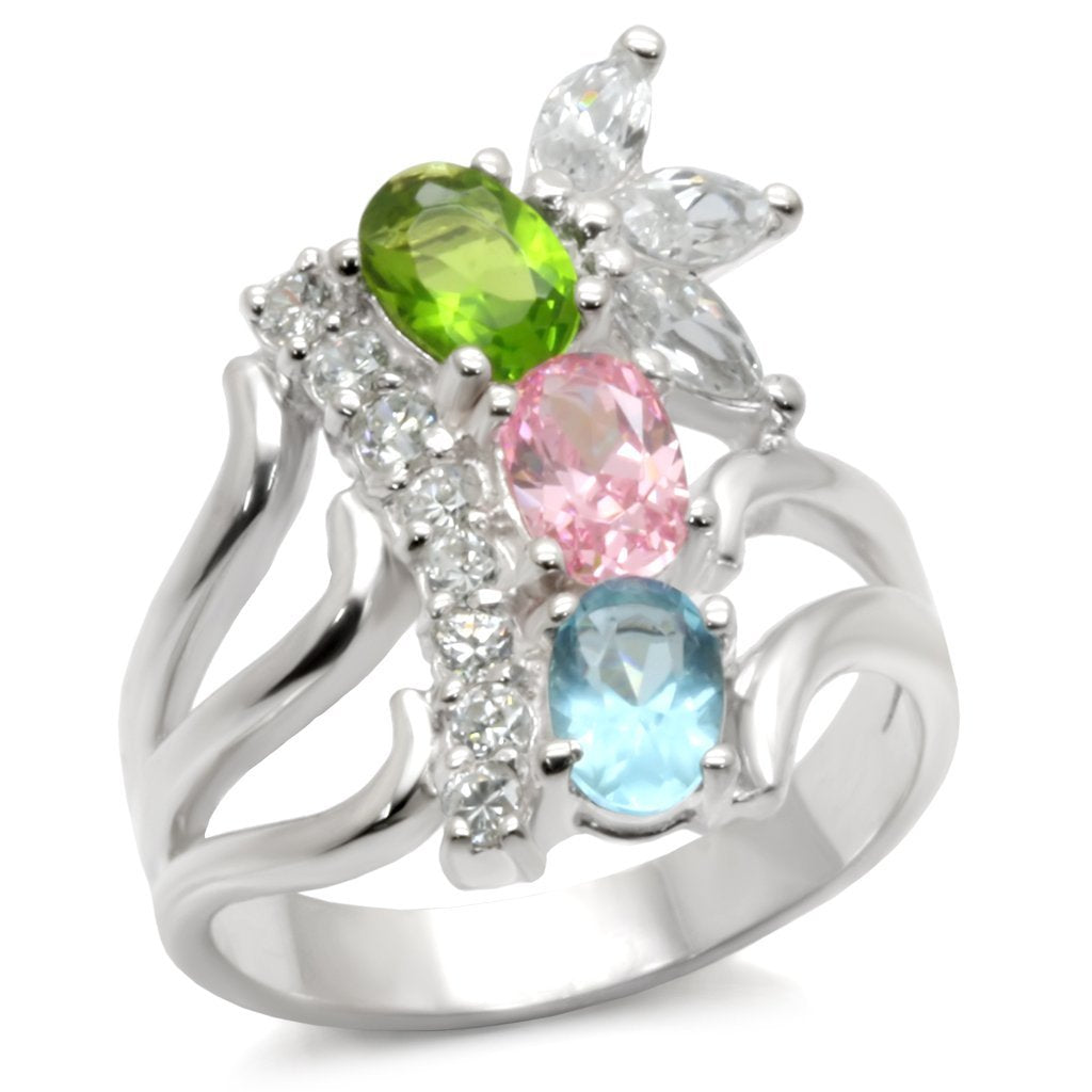 40608 - High-Polished 925 Sterling Silver Ring with AAA Grade CZ  in Multi Color-0
