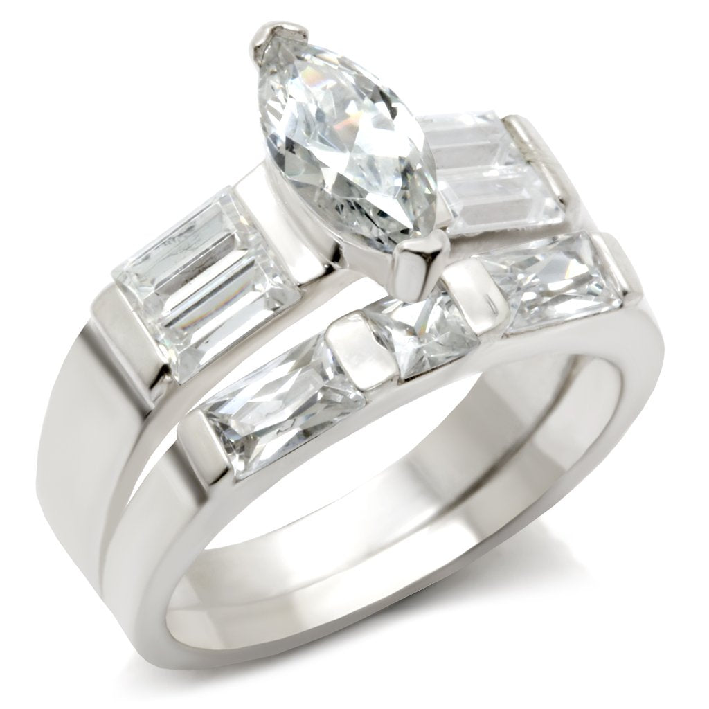 40911 - High-Polished 925 Sterling Silver Ring with AAA Grade CZ  in Clear-1