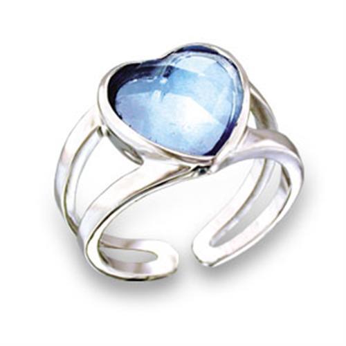 411813 - Rhodium Brass Ring with Top Grade Crystal  in Sea Blue-0